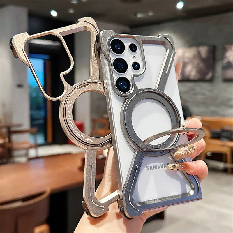 Samsung Galaxy S26 Ultra Frameless Metal Bumper Case with Magsafe & 360° Rotatable Ring & Kickstand - Desert Mobile Case by CoverMeUp - Style 5
