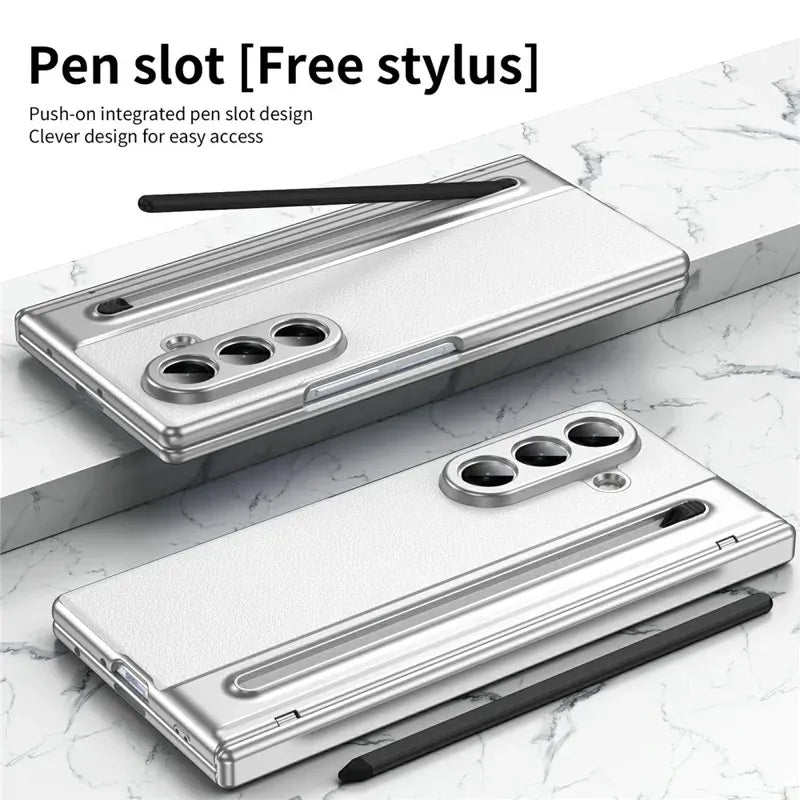 Samsung Galaxy Z Fold7 Plating Leather Case with Stylus & Glass Protection