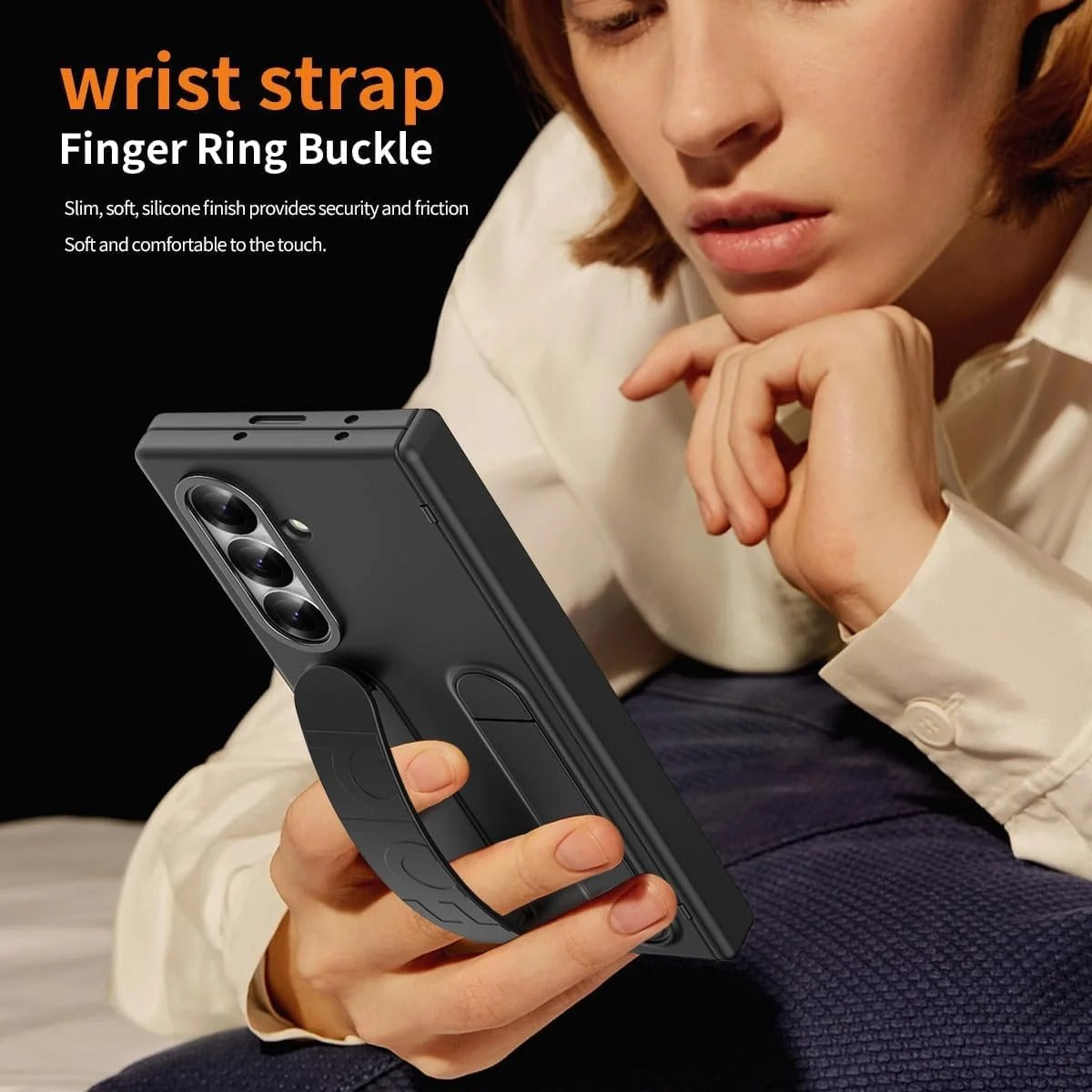 Samsung Galaxy Z Fold7 Skin Feel Case with Silicon Band, Stand & HInge Protection