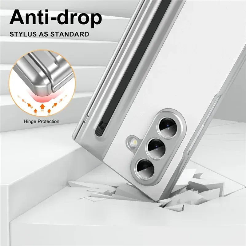 Samsung Galaxy Z Fold7 Plating Leather Case with Stylus & Glass Protection