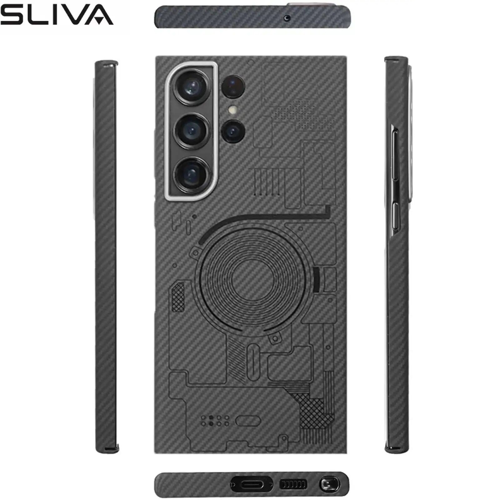 Samsung Galaxy S25 Ultra Carbon Case, SLIVA 600D Real Carbon Fiber Kevlar Cover with Magsafe - Black