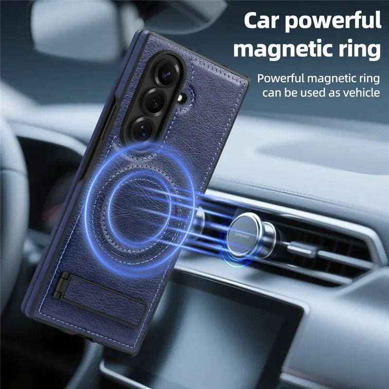 Samsung Galaxy Z Fold7 Leather Case with MagSafe & Kickstand - Blue