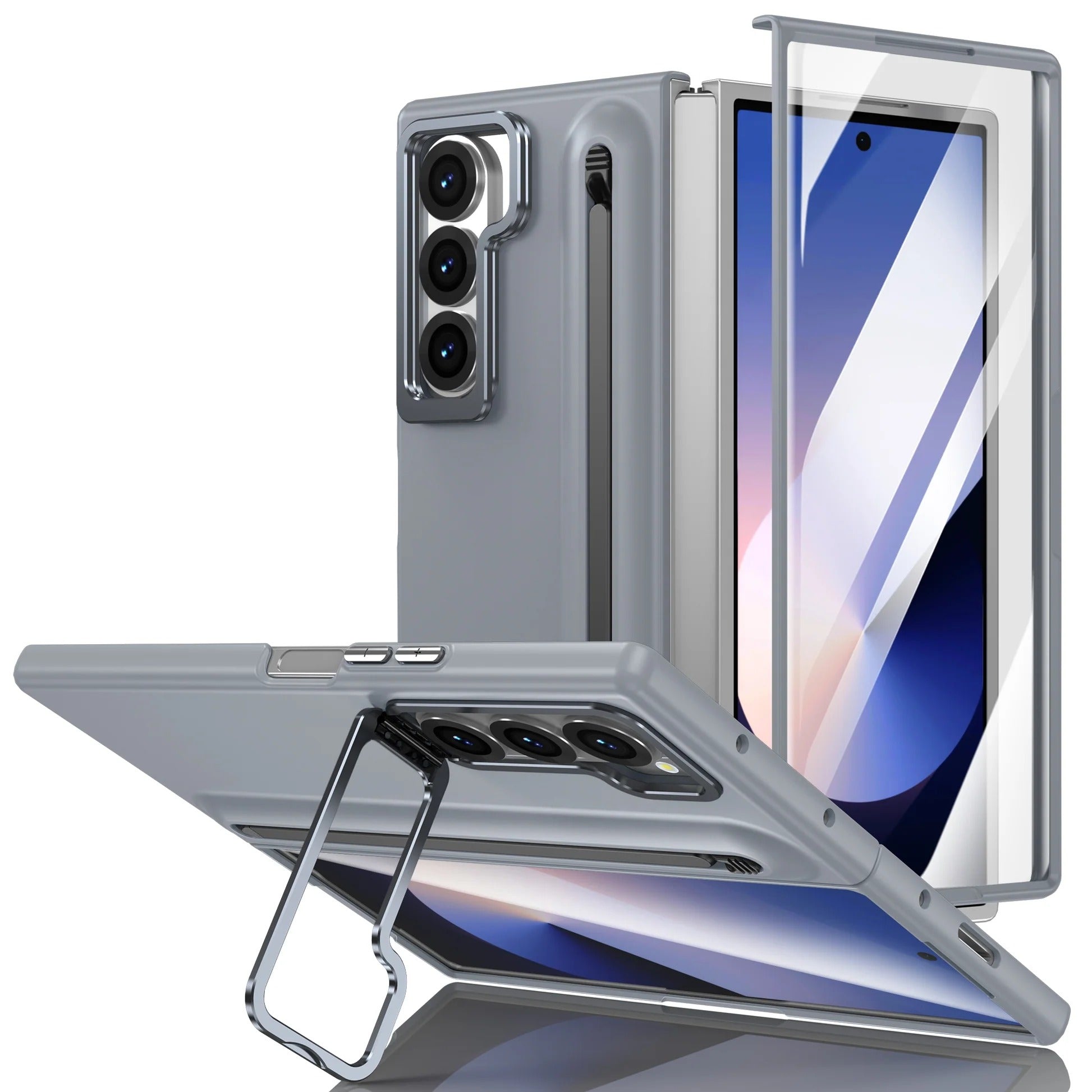 Samsung Galaxy Z Fold 7 Skin Feel Case with Metal Stand, S Pen & Front Glass