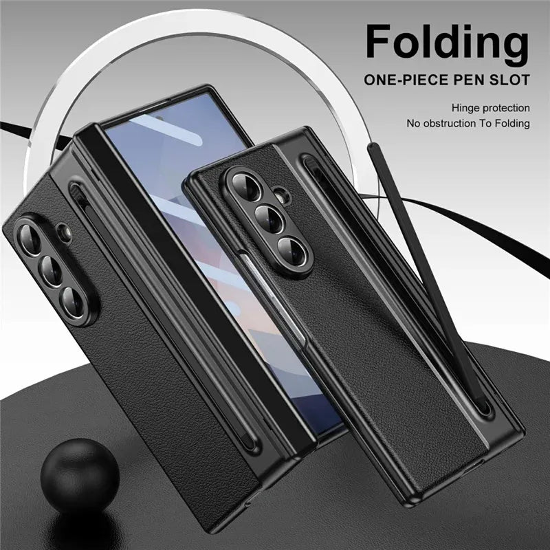 Samsung Galaxy Z Fold7 Plating Leather Case with Stylus & Glass Protection