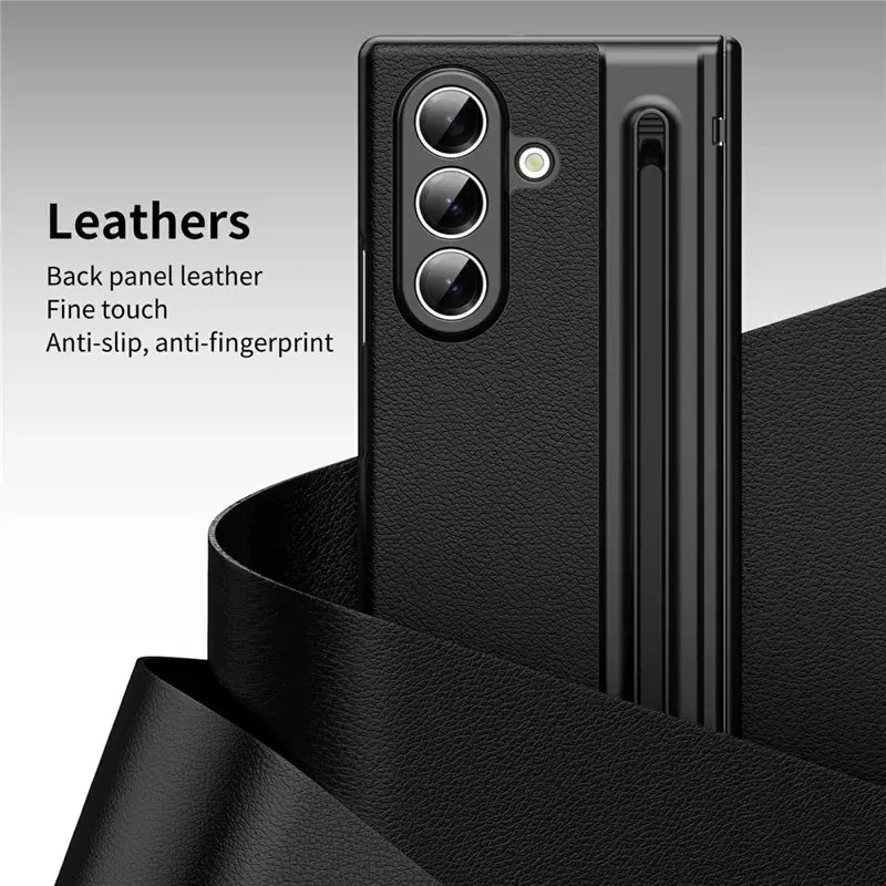 Samsung Galaxy Z Fold7 Plating Leather Case with Stylus & Glass Protection