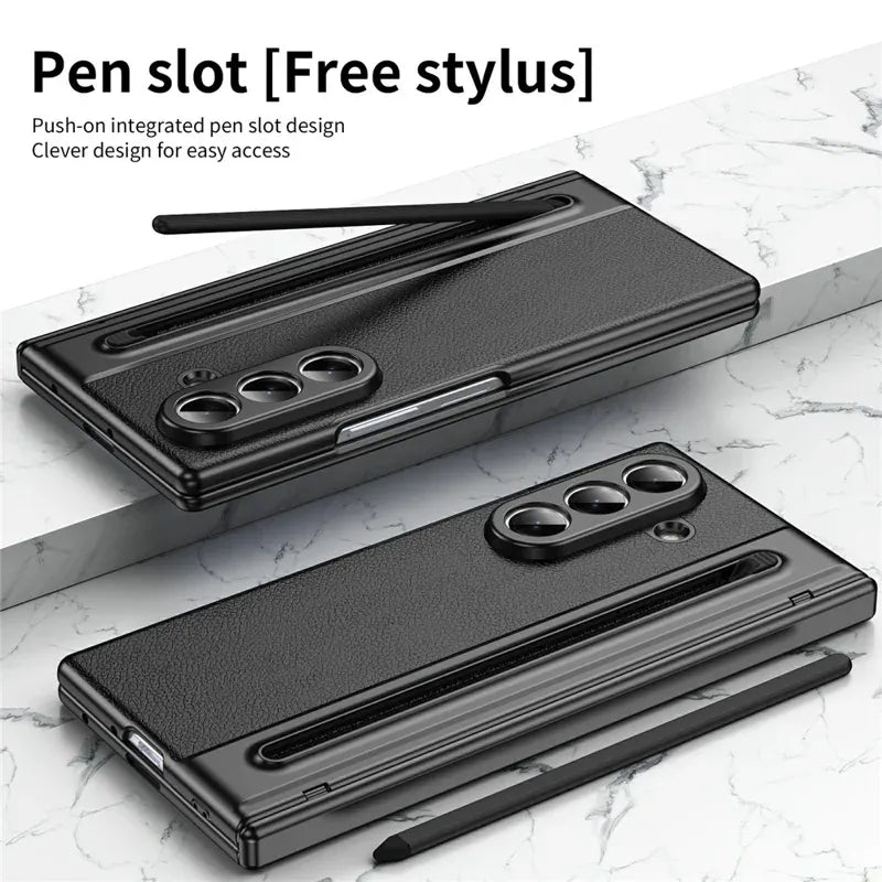 Samsung Galaxy Z Fold7 Plating Leather Case with Stylus & Glass Protection