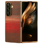Samsung Galaxy Z Fold 7 Luxury Gold Plating Carbon Fiber Finish Case with Front Glass Protection - Sun - Red