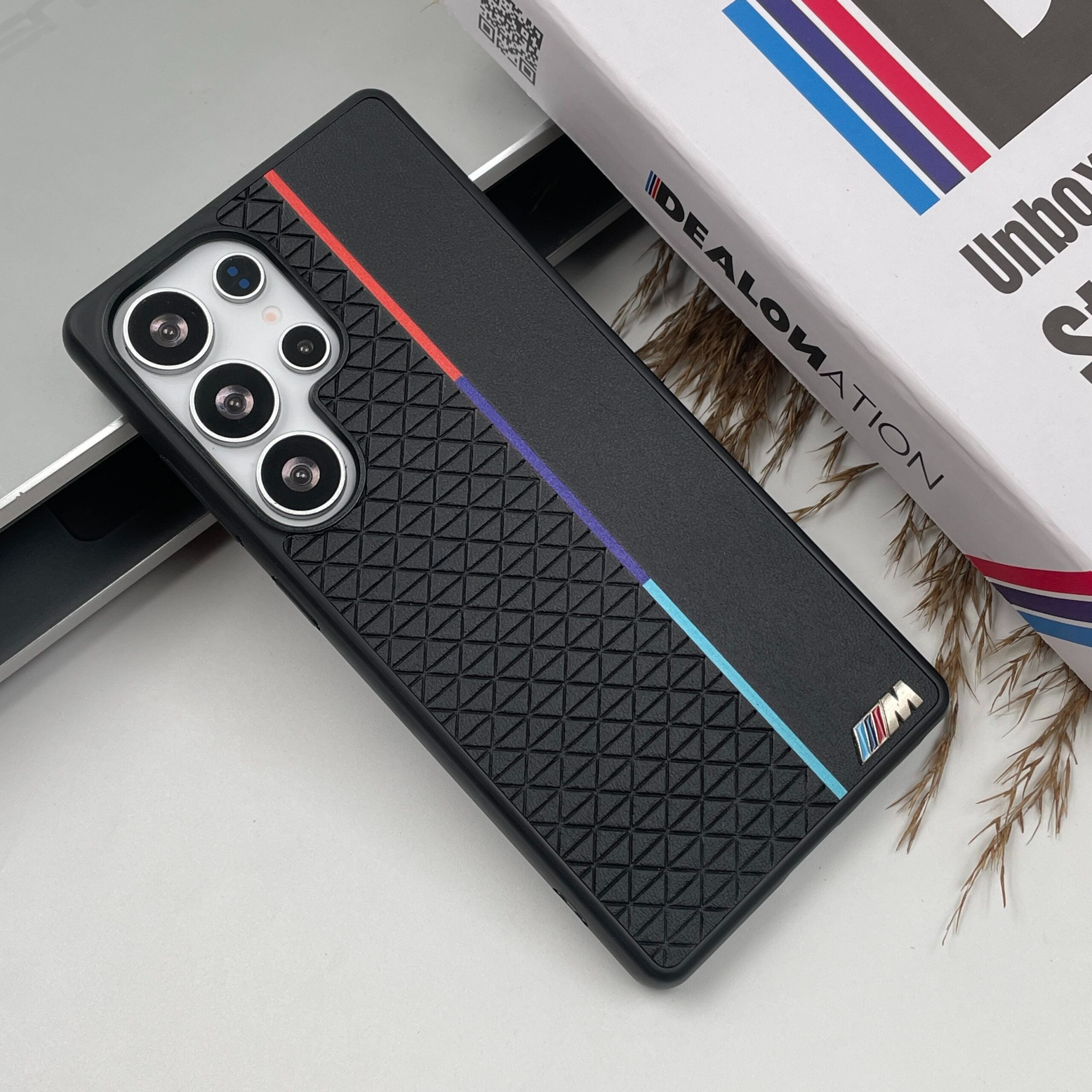 Samsung Galaxy S25 Ultra BMW M Perfomance Logo Leather Case - Black Mobile Case by CoverMeUp - Style 2
