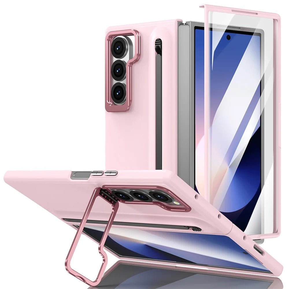 Samsung Galaxy Z Fold 7 Skin Feel Case with Metal Stand, S Pen & Front Glass