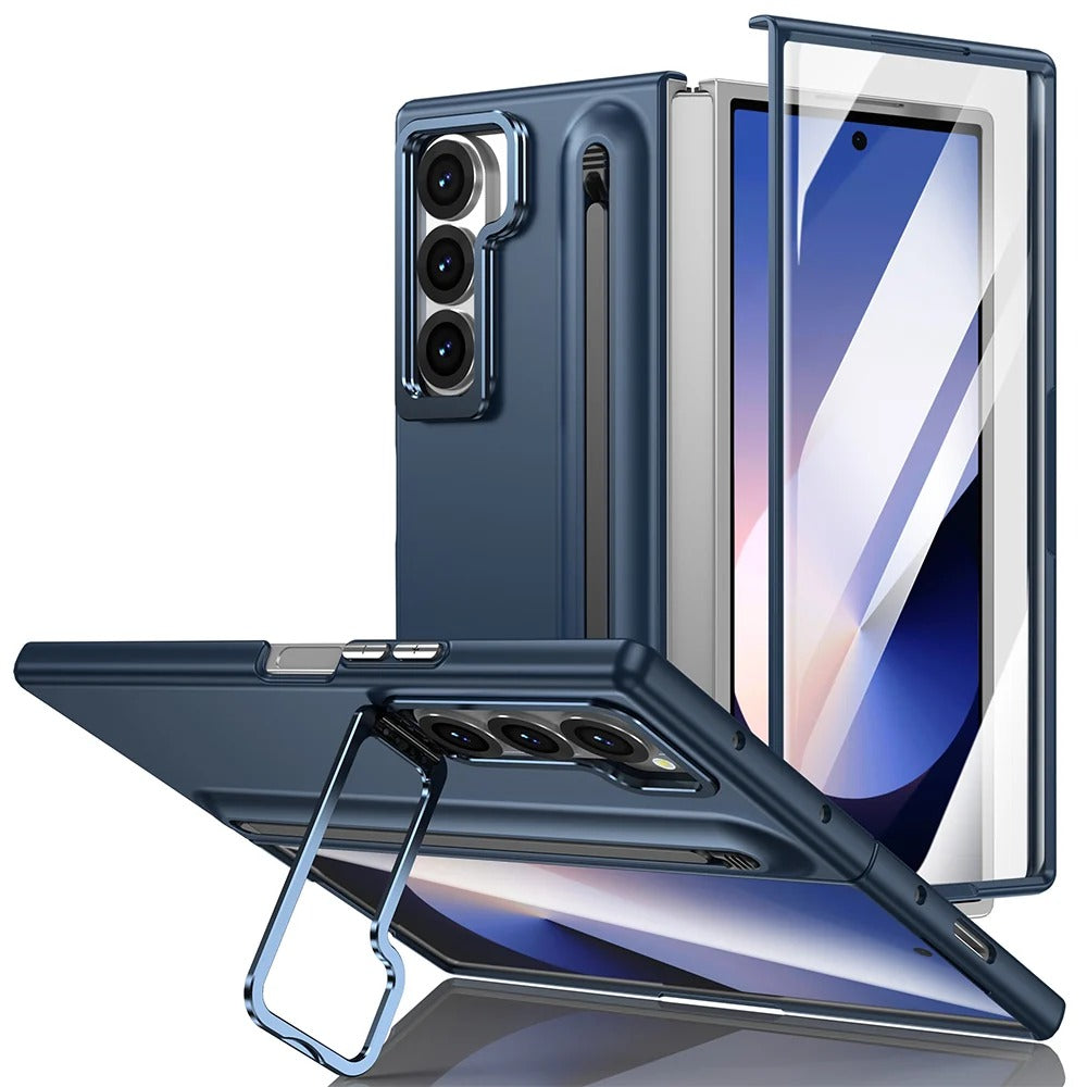 Samsung Galaxy Z Fold 7 Skin Feel Case with Metal Stand, S Pen & Front Glass