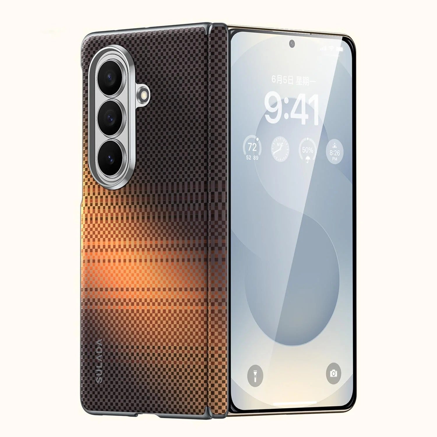 Samsung Z Fold8 Ultra SULADA Carbon Case, Kevlar Woven Carbon Texture Magnetic Cover with Hinge Protection Magsafe (No Front)