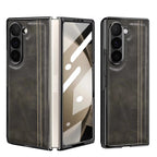 Samsung Galaxy Z Fold7 Gold Plated Dual Line Stitches Leather Case