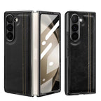 Samsung Galaxy Z Fold7 Gold Plated Dual Line Stitches Leather Case