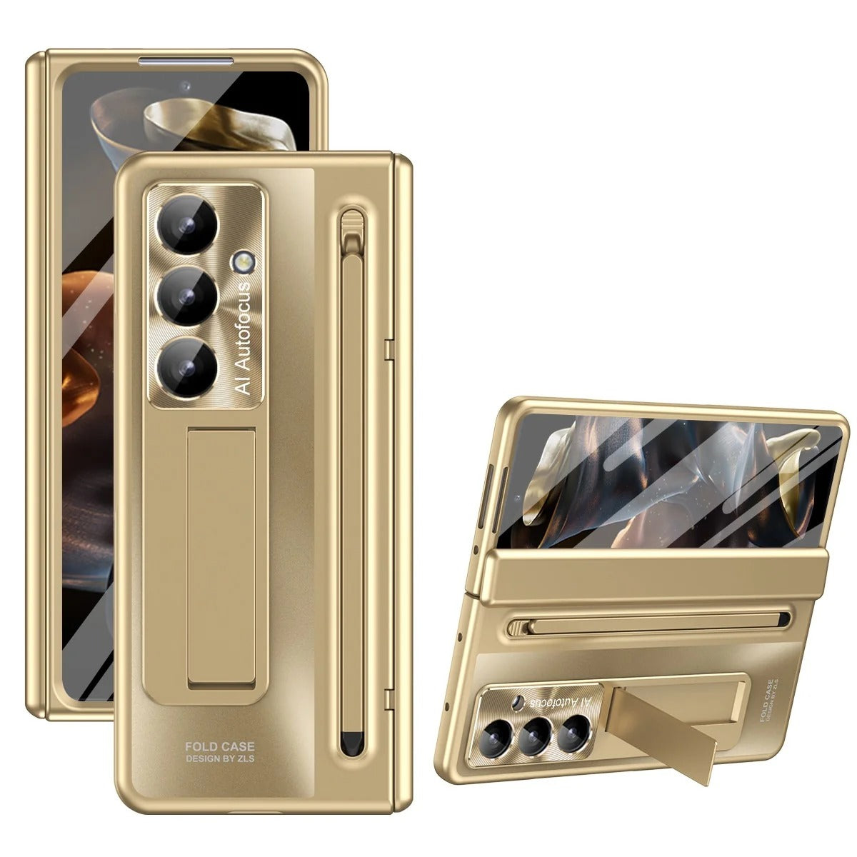 Samsung Galaxy Z Fold7 Electroplating Case with Stylus, Kickstand & Glass Protection