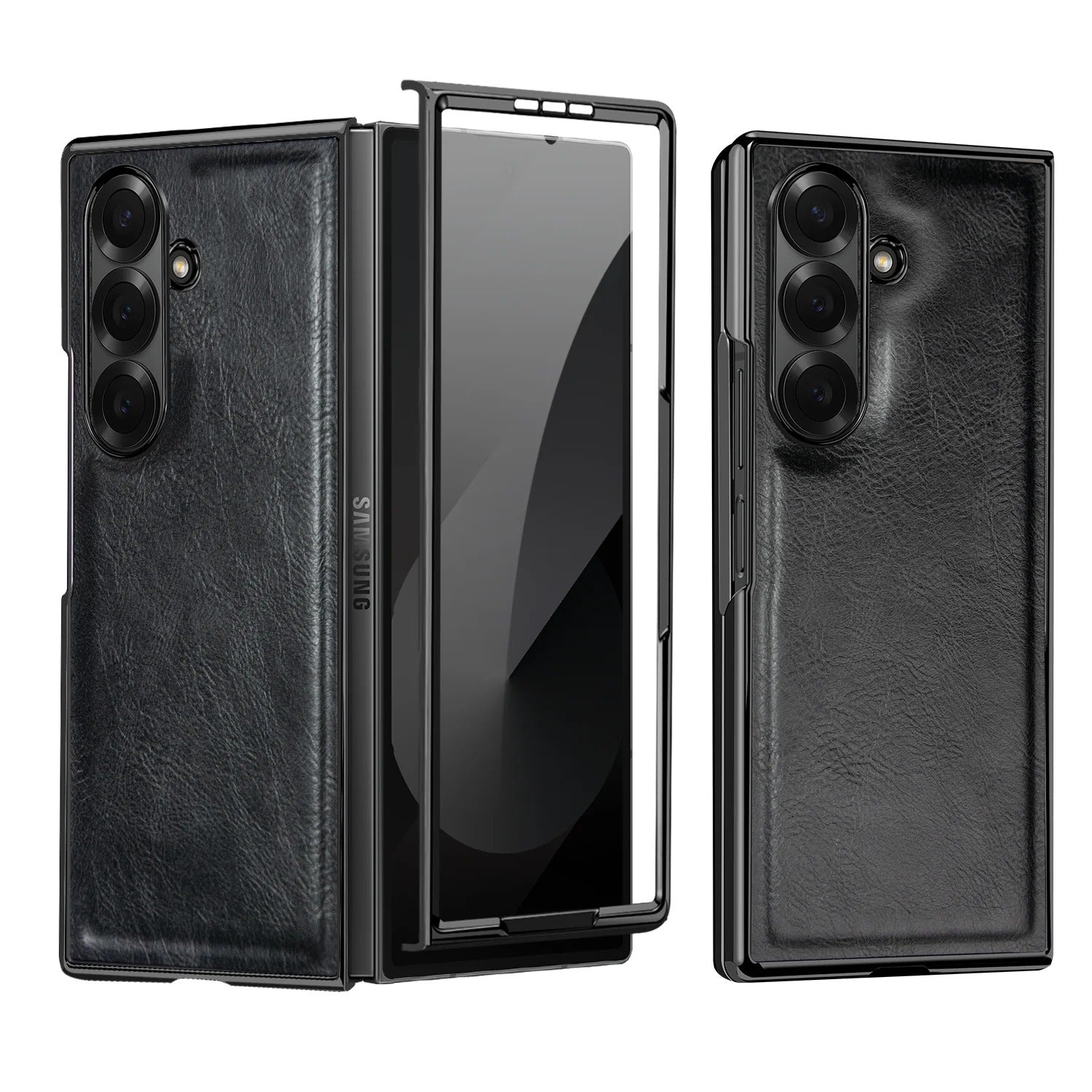 Samsung Galaxy Fold7 Gold Plating Leather Case with Front Glass Protector