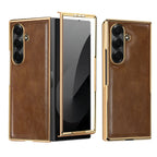 Samsung Galaxy Fold7 Gold Plating Leather Case with Front Glass Protector