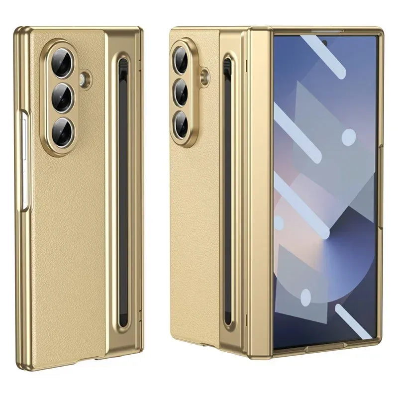 Samsung Galaxy Z Fold7 Plating Leather Case with Stylus & Glass Protection