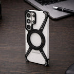 Samsung Galaxy S26 Ultra Frameless Metal Bumper Case with Magsafe & 360° Rotatable Ring & Kickstand - Black Mobile Case by CoverMeUp - Style 3