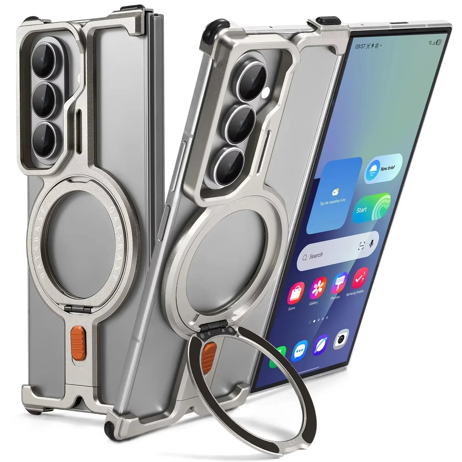 Samsung Galaxy Z Fold 7 Framless T Shape Metal Bumper with Magsafe & 360° Rotation Ring