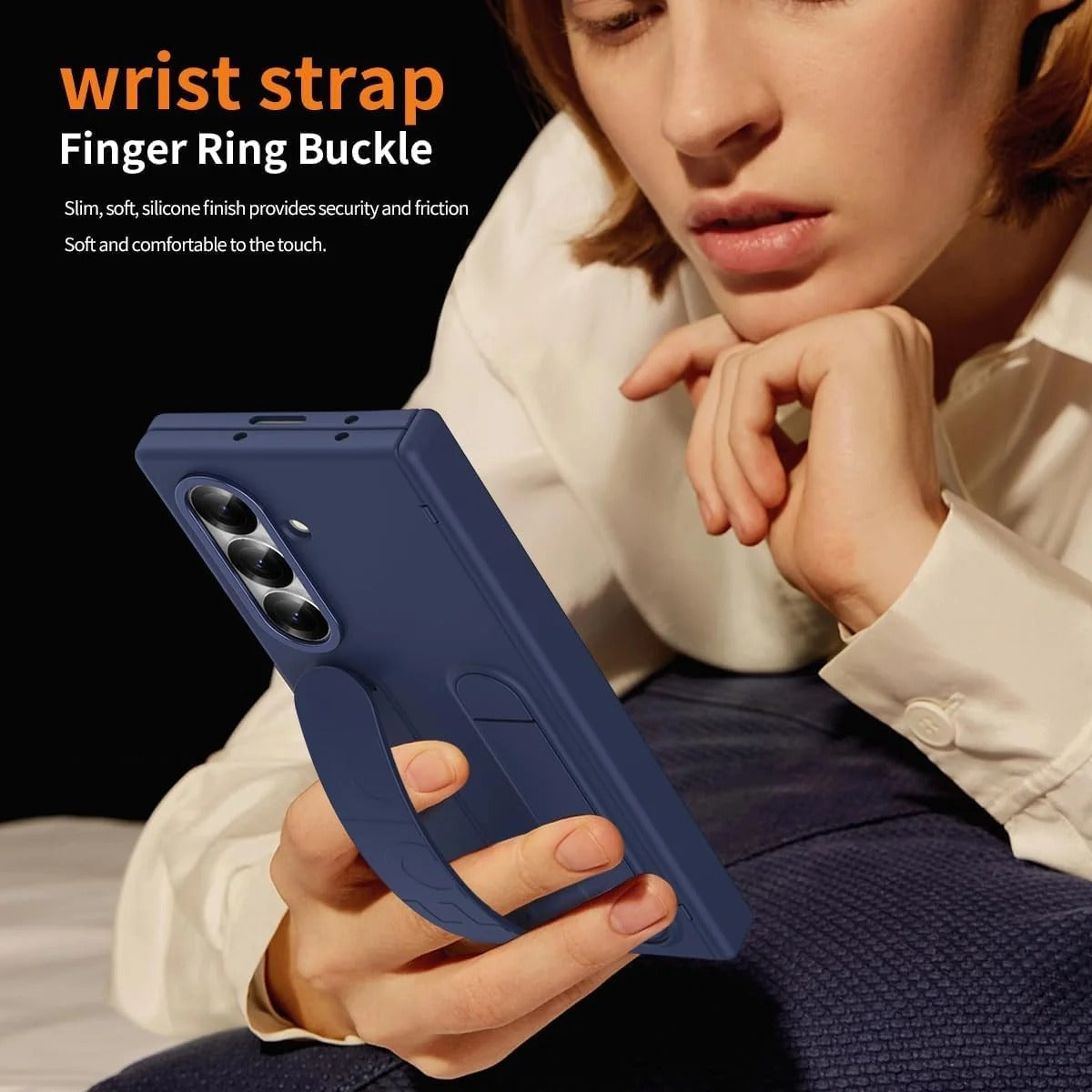 Samsung Galaxy Z Fold7 Skin Feel Case with Silicon Band, Stand & HInge Protection