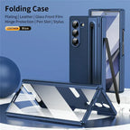 Samsung Galaxy Z Fold7 Plating Leather Case with Stylus & Glass Protection