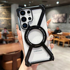 Samsung Galaxy S26 Ultra Frameless Metal Bumper Case with Magsafe & 360° Rotatable Ring & Kickstand - Black Mobile Case by CoverMeUp - Style 2