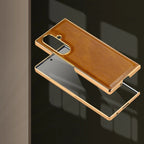 Samsung Galaxy Fold7 Gold Plating Leather Case with Front Glass Protector