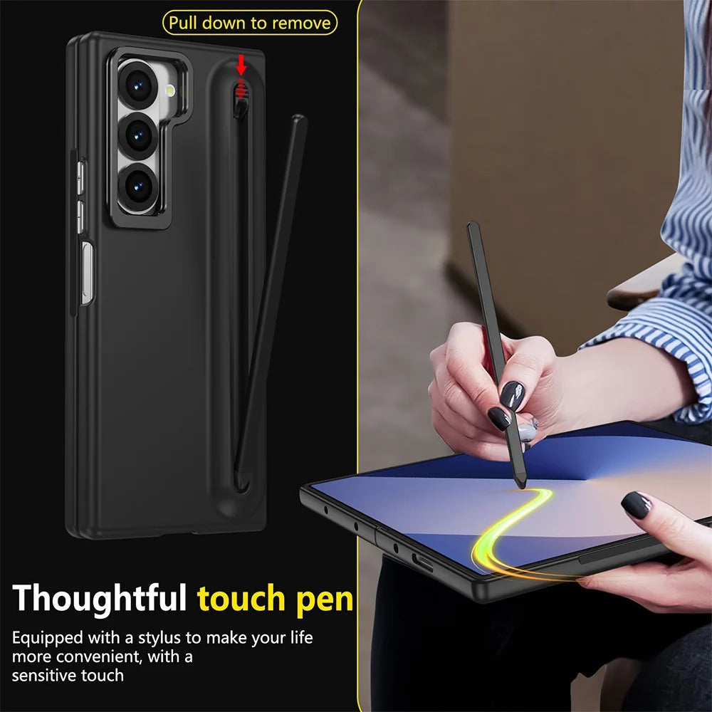 Samsung Galaxy Z Fold 7 Skin Feel Case with Metal Stand, S Pen & Front Glass