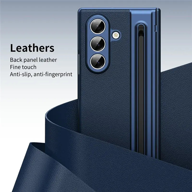 Samsung Galaxy Z Fold7 Plating Leather Case with Stylus & Glass Protection