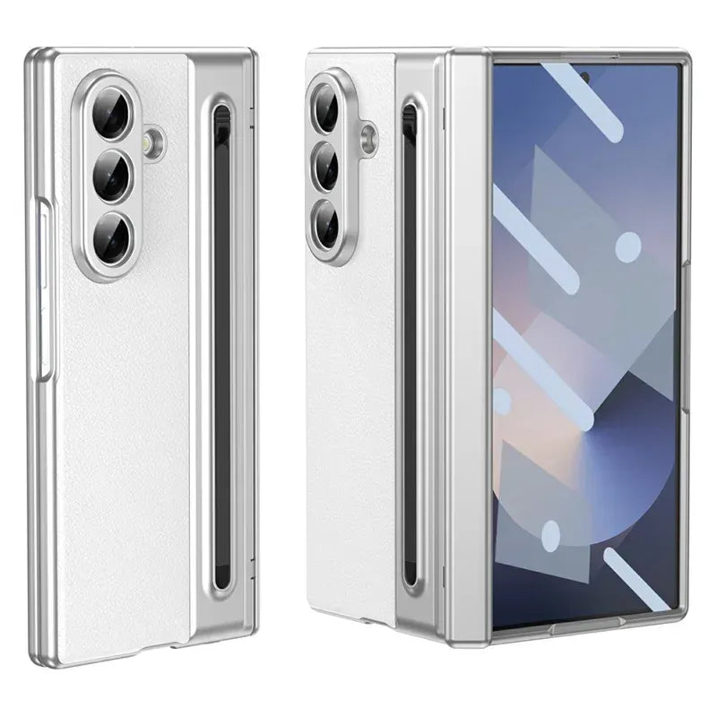 Samsung Galaxy Z Fold7 Plating Leather Case with Stylus & Glass Protection