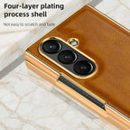 Samsung Galaxy Fold7 Gold Plating Leather Case with Front Glass Protector