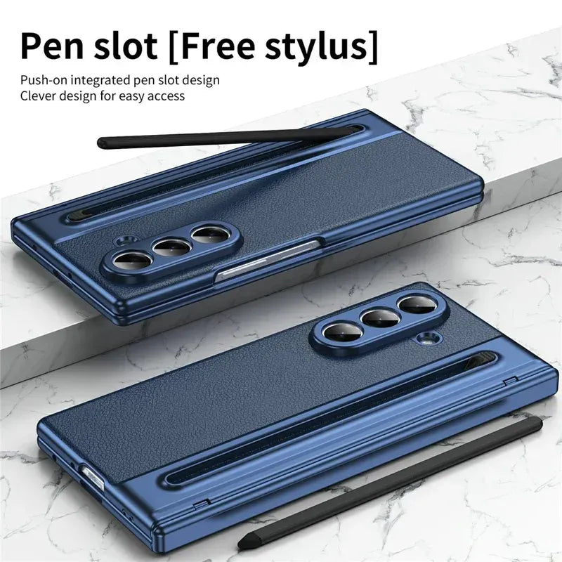 Samsung Galaxy Z Fold7 Plating Leather Case with Stylus & Glass Protection