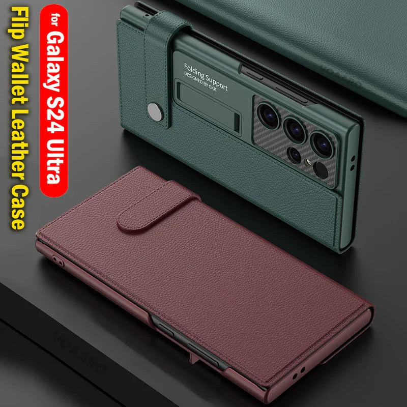 Samsung Galaxy S24 Ultra GKK Clamshell Leather Flip Wallet Case Cover - Green Mobile Case by CoverMeUp - Style 4