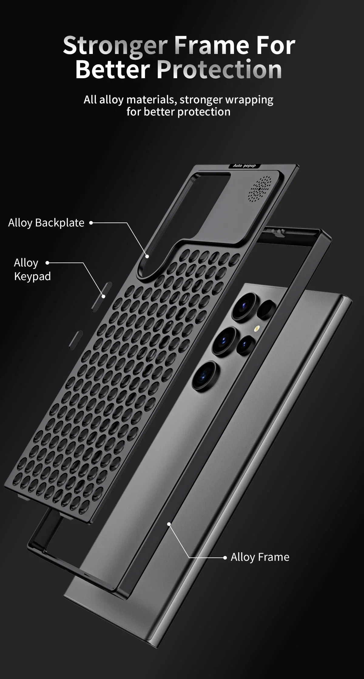 Samsung Galaxy S24 Ultra Metal Heat Dissipation Aluminum Cooling Case with Fragrance Aroma - Black Mobile Case by CoverMeUp - Style 4
