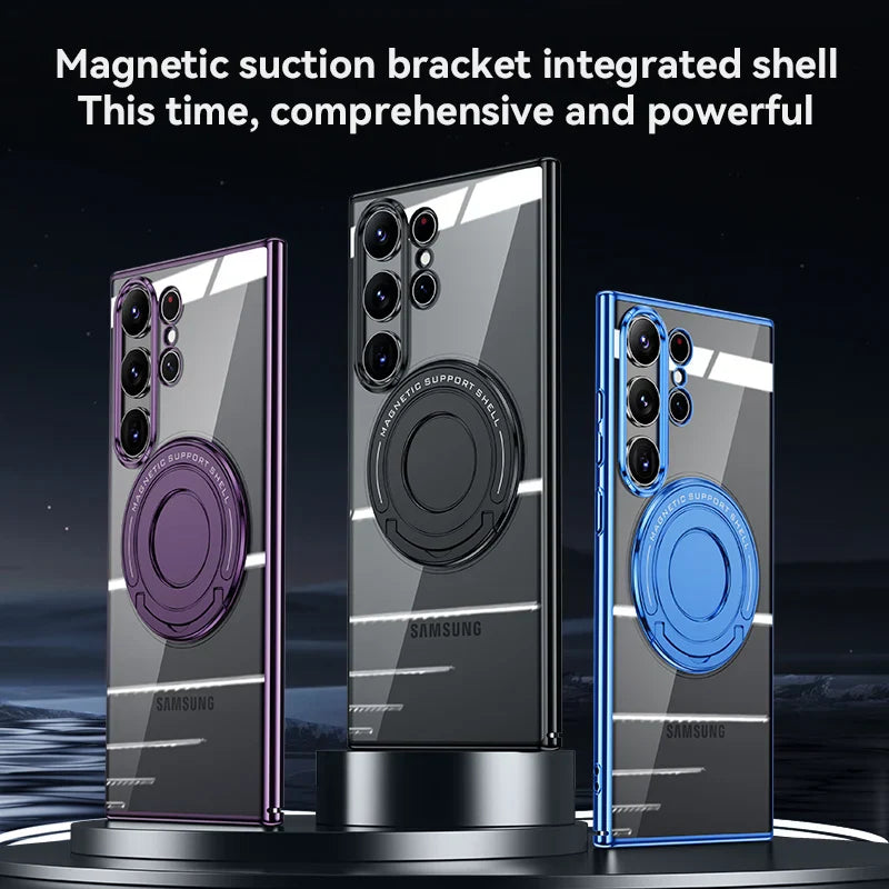 Samsung Galaxy S24 Ultra Magnetic Invisible Stand Anti Yellowing Electroplating Case - Blue Mobile Case by CoverMeUp - Style 7