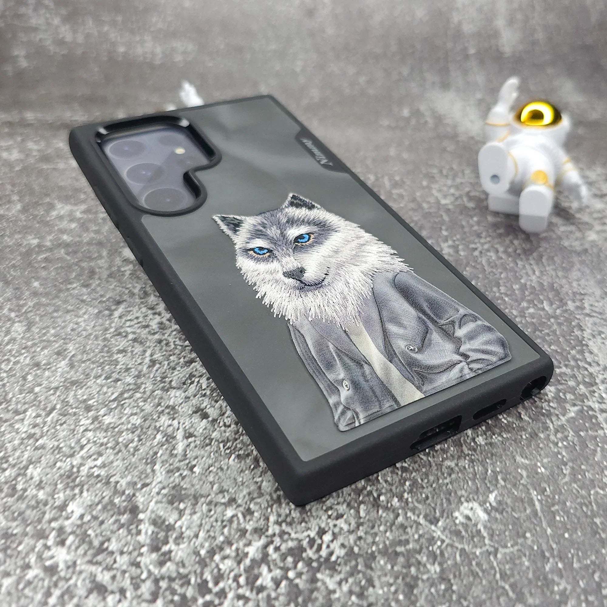 Nimmy Premium Embroidered Leather Case - Samsung Galaxy S24 Ultra Nimmy Embroidery Leather Back Cover Case - Wolf Jacket - Style 4