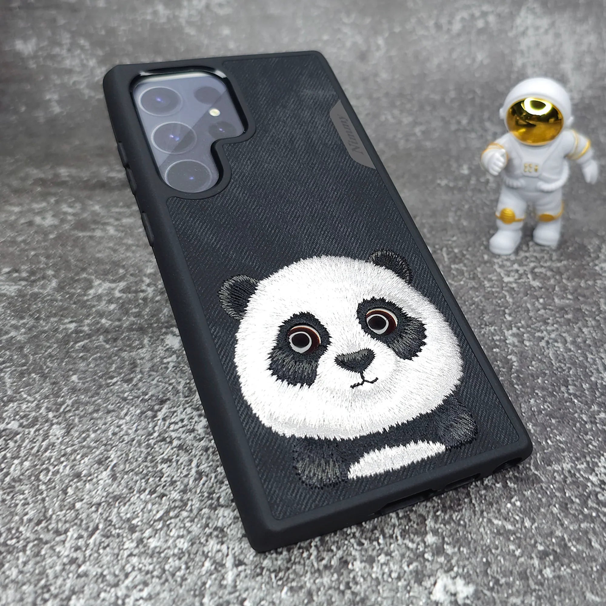 Nimmy Premium Embroidered Leather Case - Samsung Galaxy S24 Ultra Nimmy Embroidery Leather Back Cover Case - Panda - Style 3