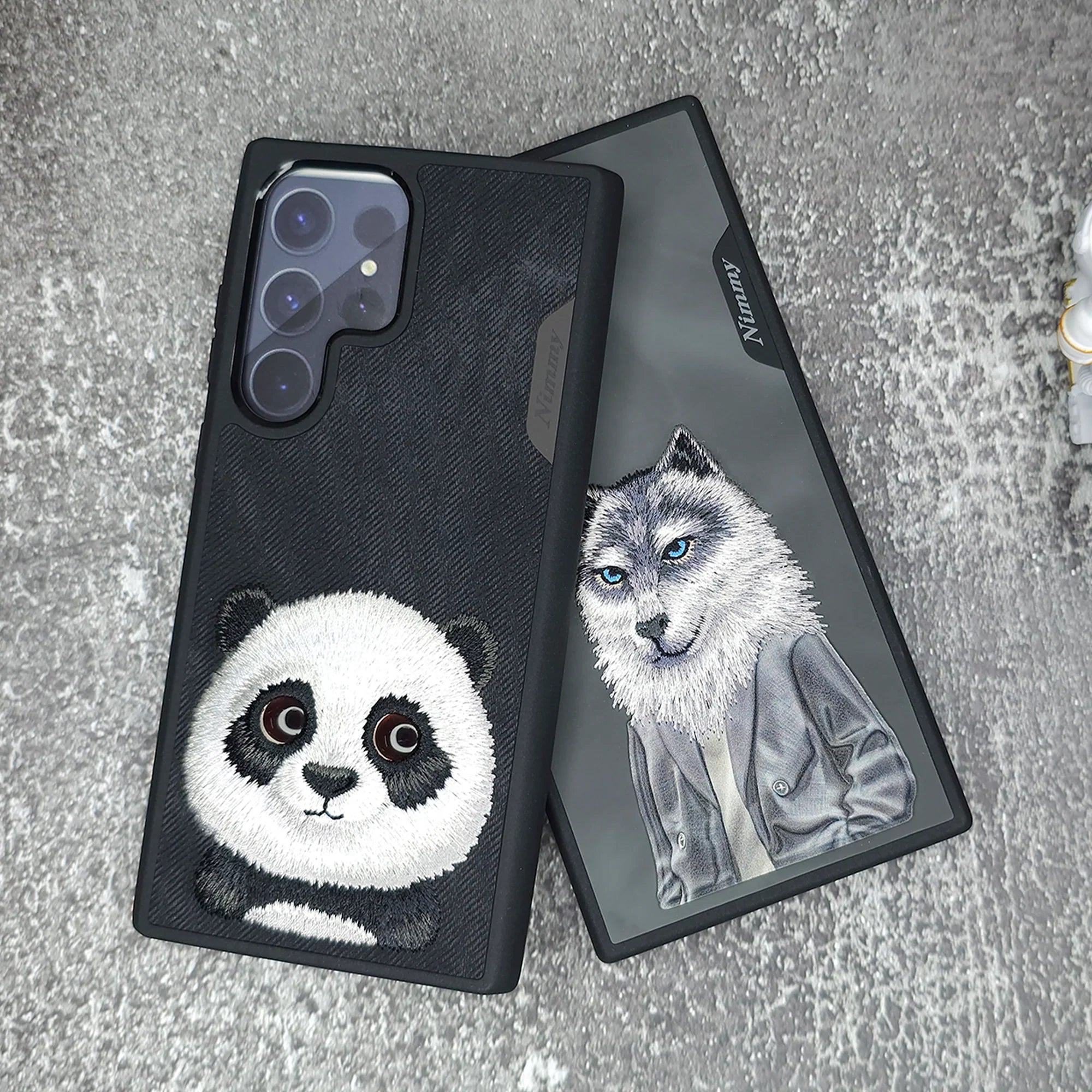 Nimmy Premium Embroidered Leather Case - Samsung Galaxy S24 Ultra Nimmy Embroidery Leather Back Cover Case - Panda - Style 5
