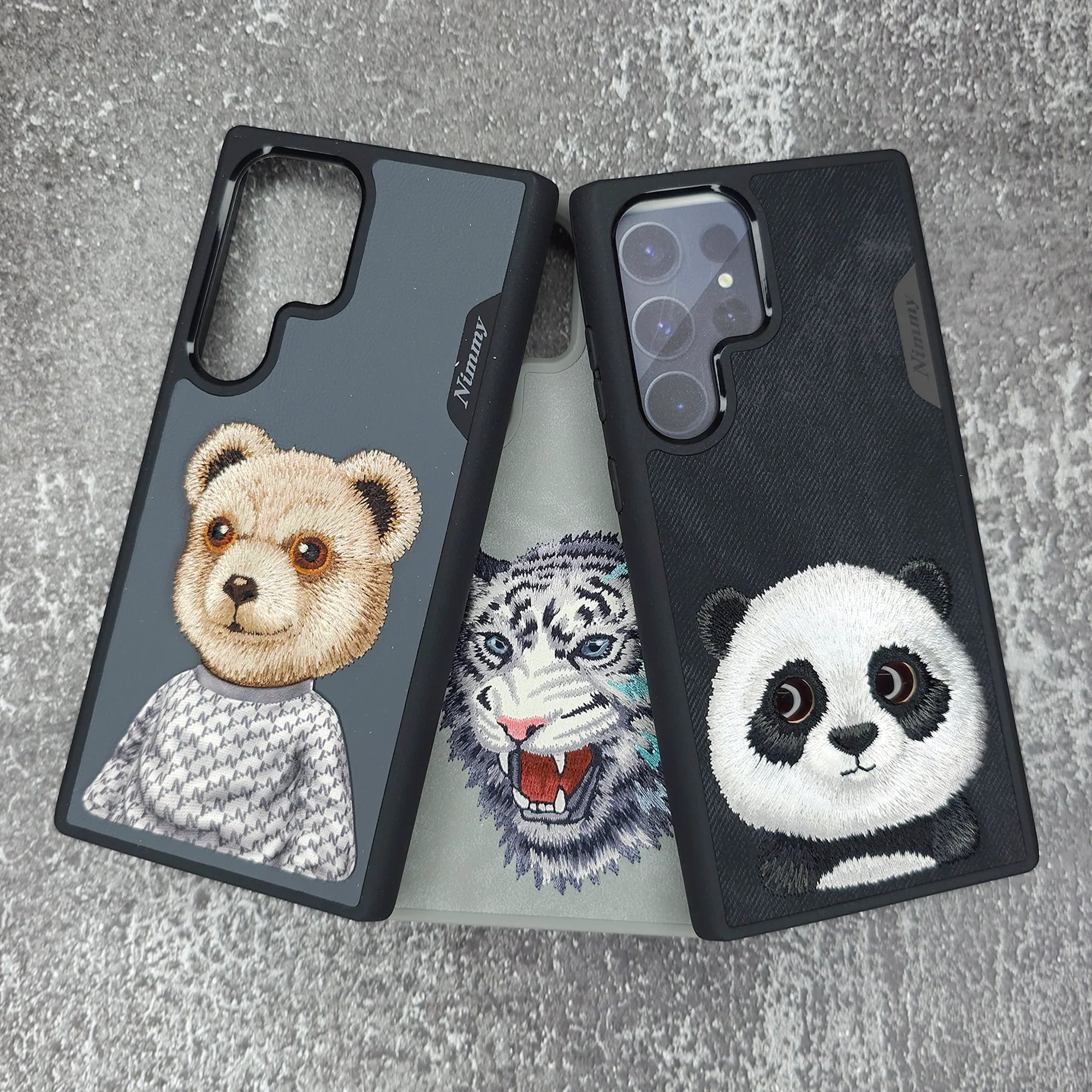 Nimmy Premium Embroidered Leather Case - Samsung Galaxy S24 Ultra Nimmy Embroidery Leather Back Cover Case - Panda - Style 6