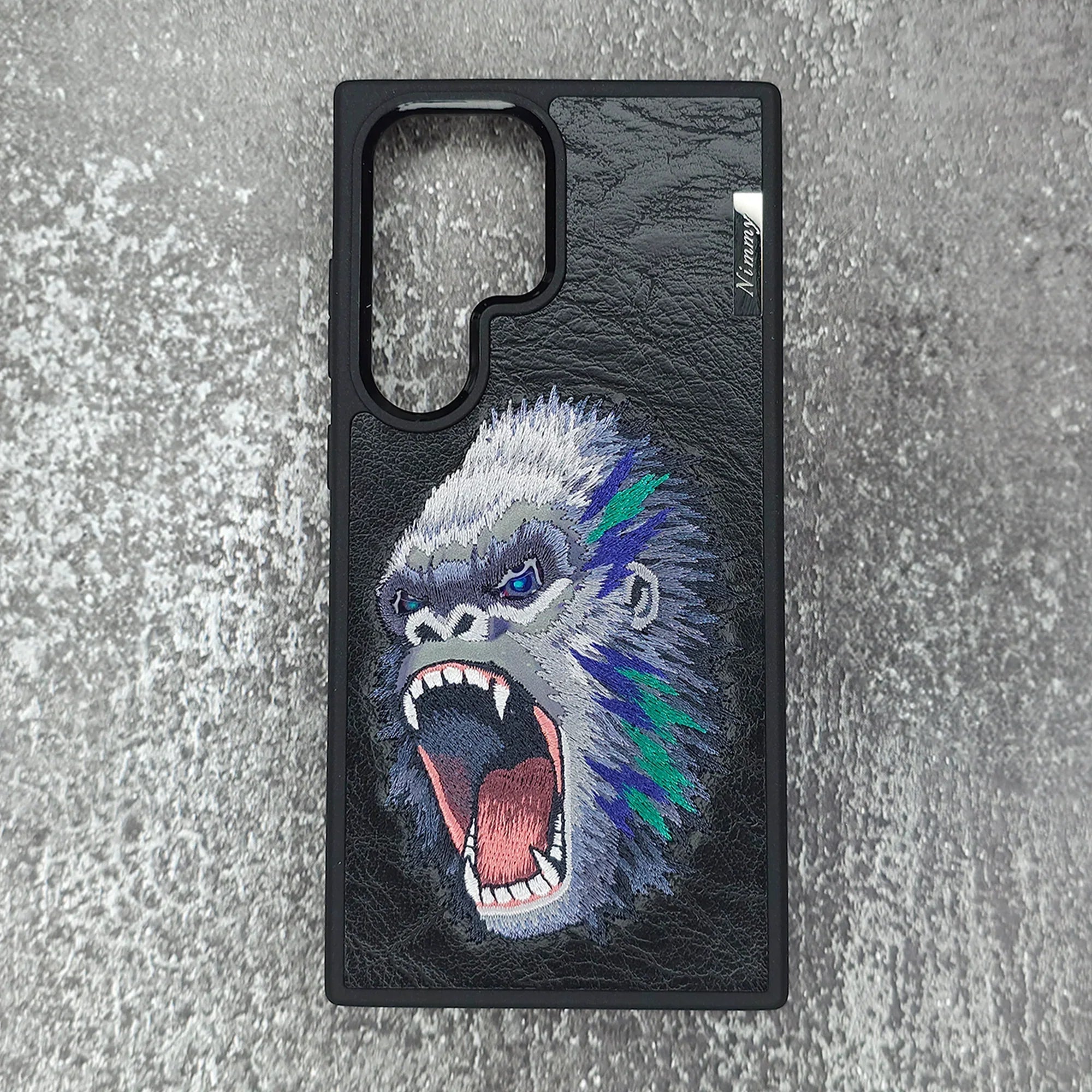 Nimmy Premium Embroidered Leather Case - Samsung Galaxy S24 Ultra Nimmy Embroidery Leather Back Cover Case - Gorilla - Style 3