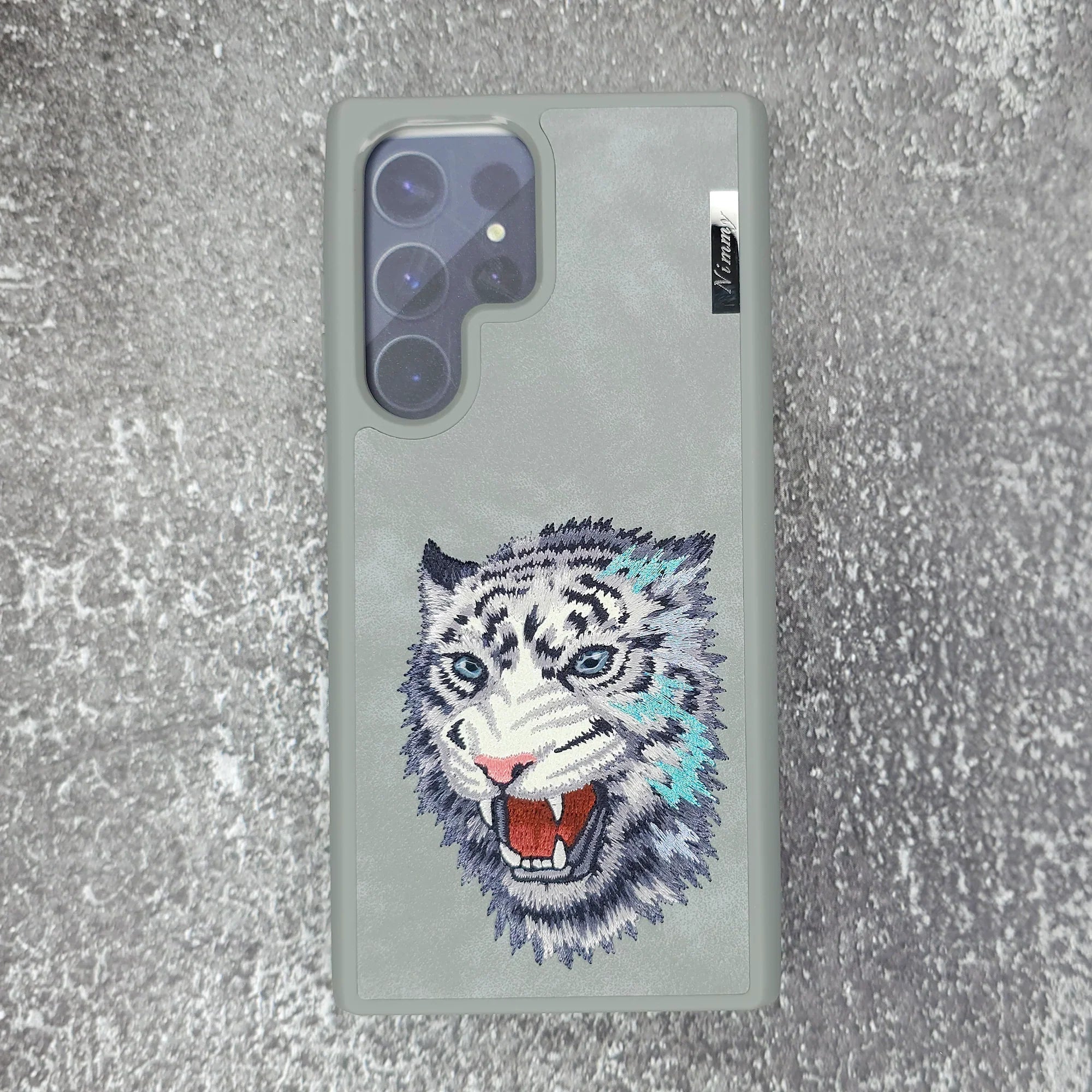 Nimmy Premium Embroidered Leather Case - Samsung Galaxy S24 Ultra Nimmy Embroidery Leather Back Cover Case - Tiger - Style 4