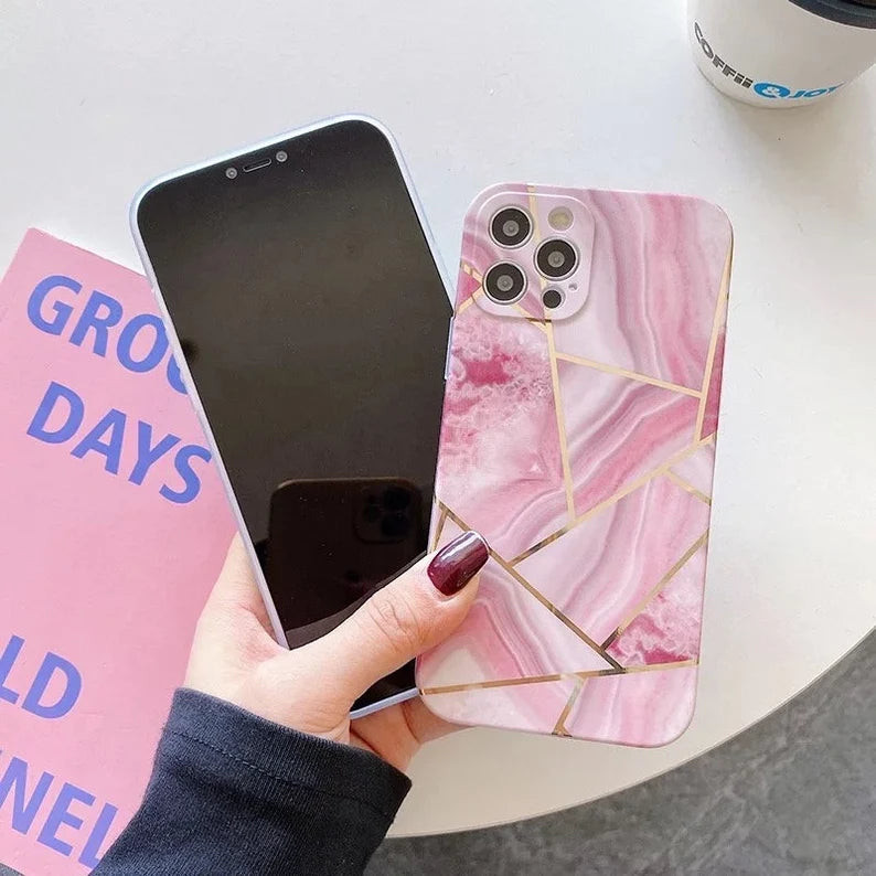 Geometric Marble Glossy Pattern Case for iPhone