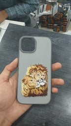 Embroidered Lion Series Leather  Back Case Compatible with iPhone