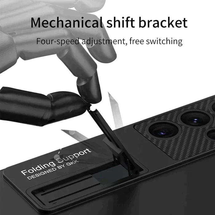 Samsung Galaxy S24 Ultra Luxury Cristal Clear Camera Carbon Back Cover With Stand Mobile Case by CoverMeUp - Style 9