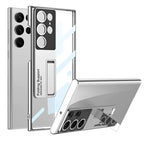 Samsung Galaxy S24 Ultra Luxury Cristal Clear Camera Carbon Back Cover With Stand Mobile Case by CoverMeUp - Style 2