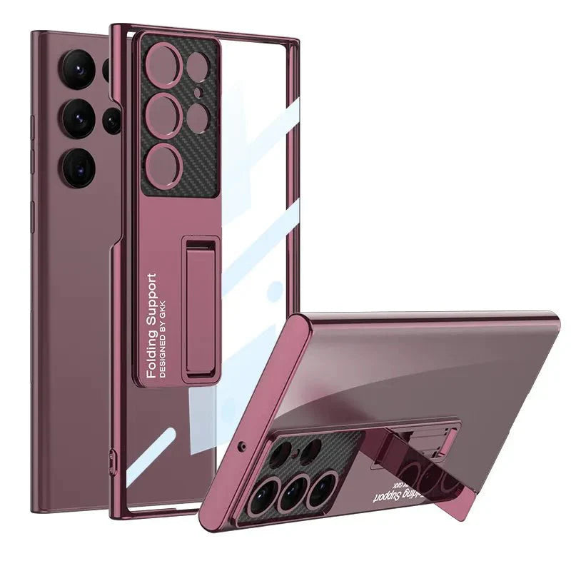 Samsung Galaxy S24 Ultra Luxury Cristal Clear Camera Carbon Back Cover With Stand Mobile Case by CoverMeUp - Style 15