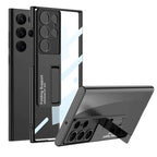 Samsung Galaxy S24 Ultra Luxury Cristal Clear Camera Carbon Back Cover With Stand Mobile Case by CoverMeUp