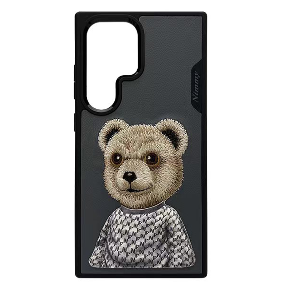 Nimmy Premium Embroidered Leather Case - Samsung Galaxy S24 Ultra Nimmy Embroidery Leather Back Cover Case - Teddy - Style 2