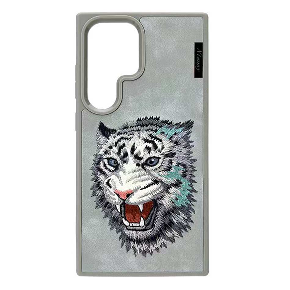 Nimmy Premium Embroidered Leather Case - Samsung Galaxy S24 Ultra Nimmy Embroidery Leather Back Cover Case - Tiger - Style 3
