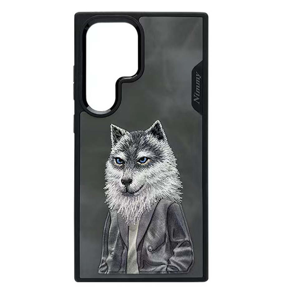 Nimmy Premium Embroidered Leather Case - Samsung Galaxy S24 Ultra Nimmy Embroidery Leather Back Cover Case - Wolf Jacket - Style 2